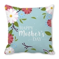 Close-up of Mother's Day floral pillowcase with Happy Mother's Day text on blue base - Light Blue Floral Wreath (18)