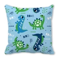 Detailansicht des niedlichen Dinosaurier-Drucks auf himmelblauem Pfirsichhaut-Kissenbezug - Blauton Cartoon Onomatopoesie Dinosaurier (7)