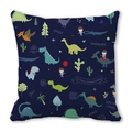 Detail of cartoon dinosaur pattern and soft fabric texture on navy blue square pillowcase - Dark Blue Cartoon Park (11)