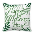 Dettaglio della federa Happy Mothers Day con motivi di foglie di palma verdi su bianco - Stile Palma a Foglia Verde Base Bianca (31)