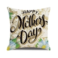 Detailed view of linen texture and Happy Mother's Day floral print on a square pillowcase - Art Font with Gold Line Insects (Style 8)