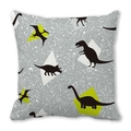 Detail of square peach skin pillowcase featuring cute cartoon dinosaur silhouettes in gray - Gray Dinosaur Block (14)