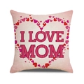 Detailansicht der Leinentextur und des I LOVE MOM Aufdrucks auf dem Kissenbezug für Mütter - Rosa Herzrand I Love Mom Stil (4602431833143)