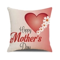 Detailed macro view of linen texture and Happy Mother's Day print on square pillow cover - Large Red Heart and Daisy Fresh Style (4602431833144)