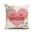 Detailed view of linen pillowcase with pink heart and I LOVE MOM floral print - Large Pink Heart Floral MOM Style (4602431833145)