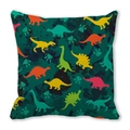 Close-up of colorful cartoon dinosaurs pattern on a soft peach skin throw pillow case - Dark Green All-over Dinosaur (18)