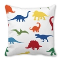 Nahaufnahme bunter Cartoon-Dinosaurier-Silhouetten auf weißem Pfirsichhaut-Kissenbezug - Fünffarbige Dinosaurier-Silhouette Minimalistischer Stil (16)