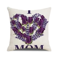 Detail of linen pillowcase with purple heart floral pattern and I Love Mom text design - Purple Rose Lavender Heart (Style 16)