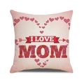 Detail of linen cushion cover with red hearts and floral MOM text for Mother's Day - Red Rose Filled MOM Letters Style (4602431833147)
