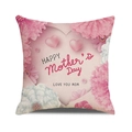 Detailed texture of linen pillowcase with pink floral heart and Happy Mother's Day text - Pink Heart Surrounded by Daisies (Style 20)