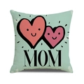 Macro shot of mint linen Mother's Day pillow cover with MOM text and heart pattern - Mint Green Smiley Heart Style (4602431833151)