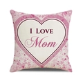 Detailed view of linen cushion cover with pink hearts and I Love Mom floral print - Pink Floral Polka Dot Double Heart Style (4602431833153)