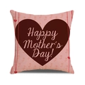 Close-up of Mother's Day linen pillow cover with pink rose pattern and heart design - Dark Brown Heart and Rose Decorative Style (4602431833155)
