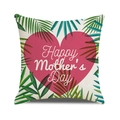 Linen cushion cover with pink heart and Happy Mother's Day text on white background - Pink Heart Tropical Green Plant Style (4602431833156)