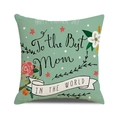 Detail of linen pillowcase with Best Mom in the World print and floral patterns - Light Green Floral with Red Star Pattern (3)