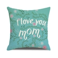 Close-up of turquoise linen pillowcase with floral vine and I love you mom text - Turquoise Vine and Floral Pattern (6)