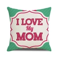 Detail of linen pillowcase with teal frame and I LOVE My MOM text print - Turquoise Diagonal Stripe Wishes Pattern (8)