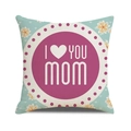 Detail of linen texture pillowcase with I Love You Mom floral pattern and purple circle - Cyan Background Yellow Flower Purple Circle Pattern (11)