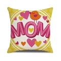 Detailed close-up showing texture of linen Mother's Day pillowcase with MOM lettering - Bright Yellow MOM Letter with Cartoon Bird Pattern (12)
