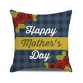 Detail of linen cushion cover with Happy Mother's Day text and red rose patterns - Dark Blue Plaid with Red Rose Decoration Pattern (15)