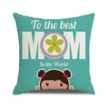 Detail of linen pillowcase with To the best MOM text and cute girl illustration - Lake Blue Polka Dot and Cartoon Girl Pattern (17)