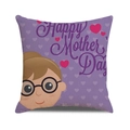 Detail of linen square pillowcase with Happy Mother Day text and cartoon illustration - Purple All-over Heart and Elderly Woman Illustration (18)