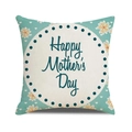 Macro detail of Happy Mother's Day linen pillowcase with floral heart pattern textures - Pale Cyan Base Floral Dot Round Frame Happy Mother's Day Style (27)
