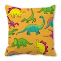 Bright orange square pillowcase featuring various colorful cartoon dinosaur prints for kids - Bright Orange Cartoon Dinosaur (23)