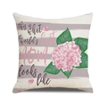 Detail of pink hydrangea and Mother's Day text on linen pillow cover with gray stripes - Gray Stripe Pink Hydrangea Best MOM Style (23)