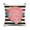 Linen Happy Mother's Day pillow case with black white stripes and 3D floral decor - Black White Stripe Pink Round Floral Style (4602431833171)