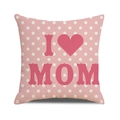 Pink polka dot linen pillowcase with I Love Mom heart design for Mother's Day decor - Pale Pink Base White Polka Dot I love MOM Style (17)