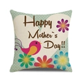 Linen Happy Mother's Day pillow cover with heart pattern and colorful floral design - Light Beige Green Polka Dot Pink Bird Style (4602431833174)