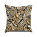 Fodera per cuscino quadrata con stampe nautiche vintage di ancore e bussole marine - Scarabocchio Nautico Retro Beige (3)