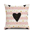 Close-up of linen pillowcase with pink stripes, gold hearts, and black heart print - Pink and White Striped Black Heart Style (7)