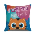 Detail of linen pillowcase with I LOVE YOU Mother's text and cute cartoon cat design - Orange Cat Style (10)