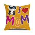 Detail of yellow Mother's Day linen pillowcase with panda and I Love Mom print - Panda Mom Style (12)