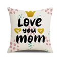 Detail of linen pillowcase with Love You Mom print, yellow crown and heart patterns - Cream Yellow Crown Love Style (12)
