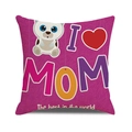 Detail of linen pillowcase with purple cartoon cat and I Love Mom text design - Purple Cat Style (15)