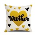 Detail of linen pillowcase with yellow heart and artistic black mother lettering - Beige Large Yellow Heart Style (14)