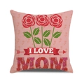Linen cushion cover with red roses and I LOVE MOM text for Mother's Day gift decoration - Pale Pink Background with Three Red Roses (21)