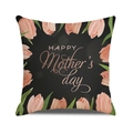 Linen Mother's Day pillow cover with pink tulips and Happy Mother's Day text on black - Black Background Realistic Pink Tulip (29)