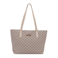 Retro-Shopper-Tasche mit großem Fassungsvermögen, M-Muster-Print und Lederriemen - Weiß