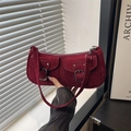 Vintage burgundy suede underarm bag with double pockets and silver buckles in Y2K style - Red