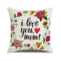 Vista dettagliata della trama in lino con motivo floreale e scritta i love you mom - Stile Floreale Cuore Rosso (11)