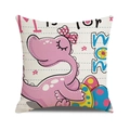 Linen Mother's Day pillow cover with pink cartoon dinosaur and 'Mom' typography - Pink Dinosaur Style (40)