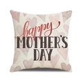 Linen Mother's Day throw pillow cover with pink hearts and Happy Mother's Day text - Beige Pink Heart Pattern HAPPY Style (37)