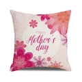 Linen Mother's Day pillow cover with pink floral design and Happy Mother's Day text - Warm Pink Flowers (9)
