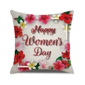 Macro detail of linen pillowcase with Happy Women's Day lettering and floral design - Women's Day Style (11)