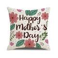 Detail of floral linen pillow cover with Happy Mother's Day text and daisy print - Pink Daisy Style (13)