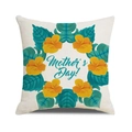 Close-up of linen cushion cover with Mother's Day floral wreath and palm leaf texture - Tropical Flowers (14)
